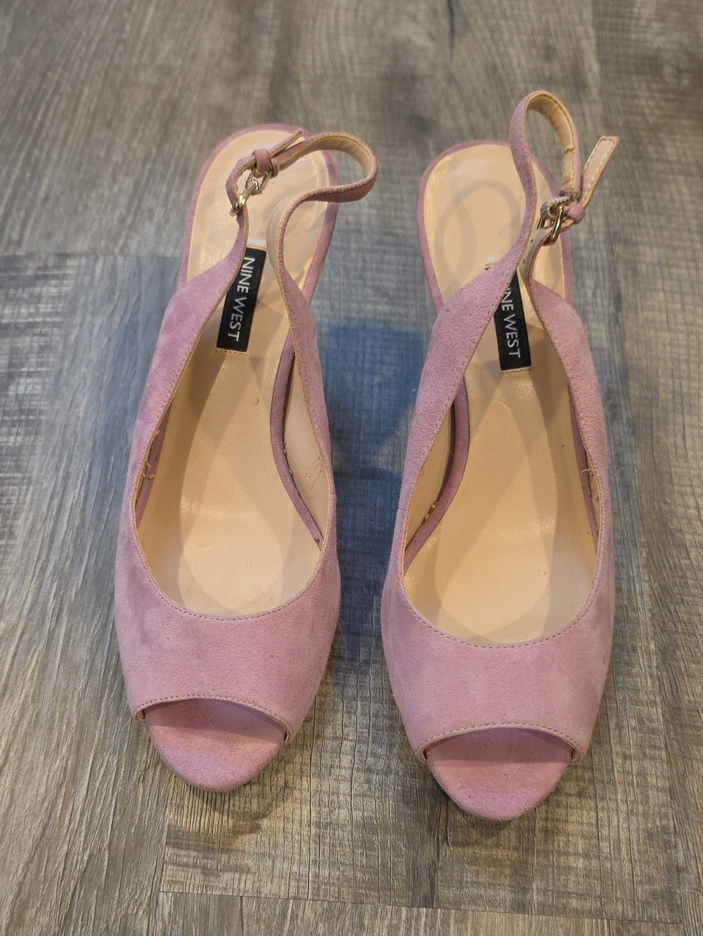 Nine West Dusty Pink Purple Suede Slingback Peep-Toe Heels